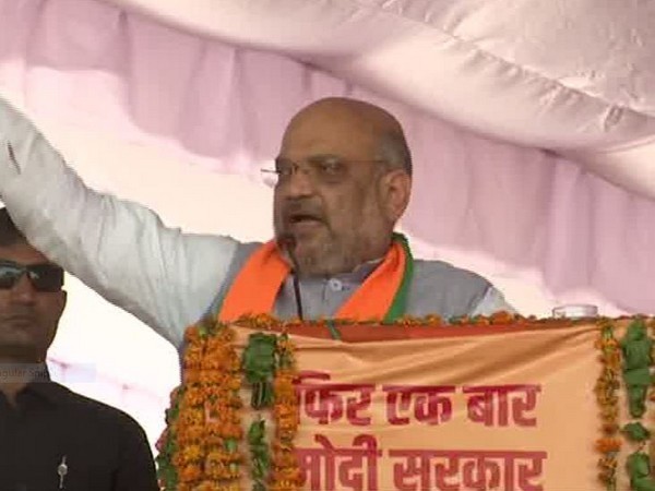 BJP president Amit Shah addressing a election rally at Bharatpur on Tuesday