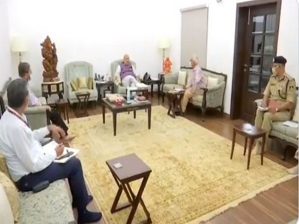 Union Home Minister Amit Shah holding a meeting with senior officers on Bijapur encounter at his residence here.