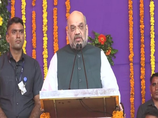 Union Home Minister Amit Shah speaking at an event in Gujarat on Saturday. Photo/ANI