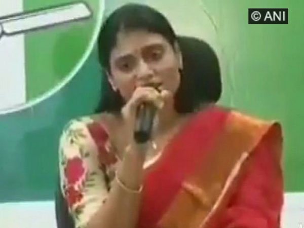 YS Sharmila addressing addressing the media at the YSRCP party office in Vijayawada on Monday.