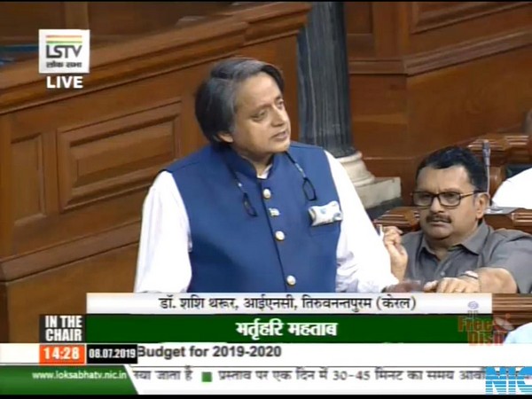 Congress leader Shashi Tharoor in Lok Sabha on Monday. (Photo courtesy Lok Sabha TV)