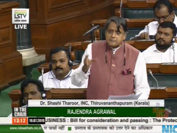 Congress MP Shashi Tharoor speaking in Lok Sabha on Friday. Photo/ANI