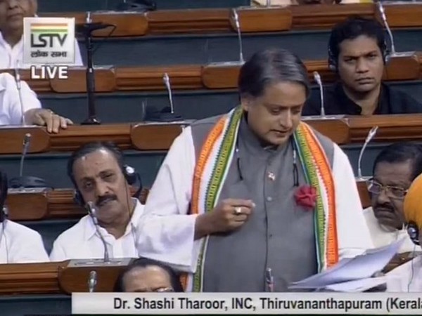 Congress leader Shashi Tharoor speaking in Parliament on Tuesday 