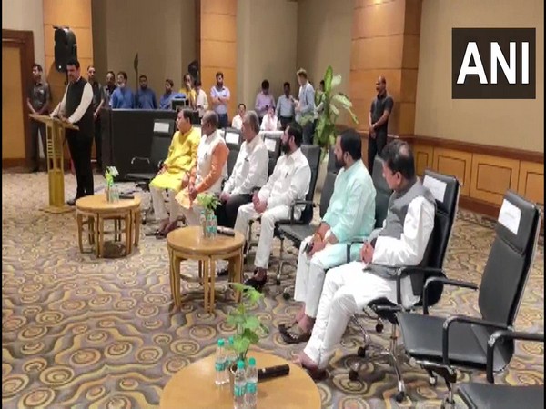Maharashtra CM Eknath Shinde along with his faction of Shiv Sena MLA holds a meeting with Deputy CM Devendra Fadnavis, BJP MLAs, and other party leaders at a hotel (Photo/ANI)