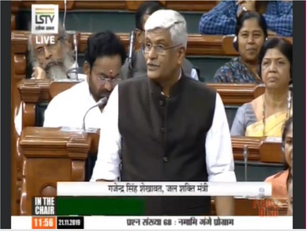 Jal Shakti Minister Gajendra Singh Shekhawat speaking in the Lok Sabha on Thursday. 