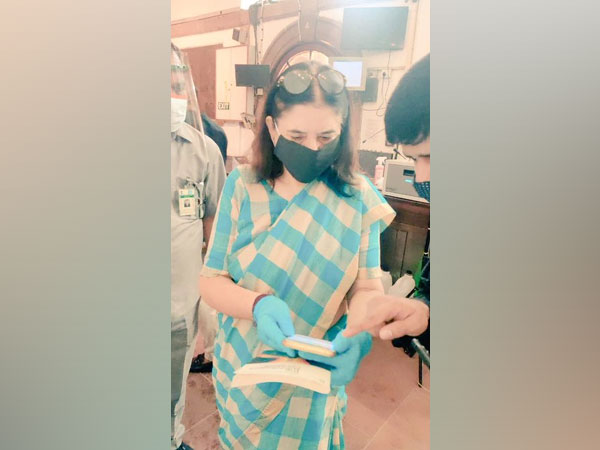 MPs marking their attendance using the 'Attendance Register' app in the Parliament on Monday. Photo/ANI