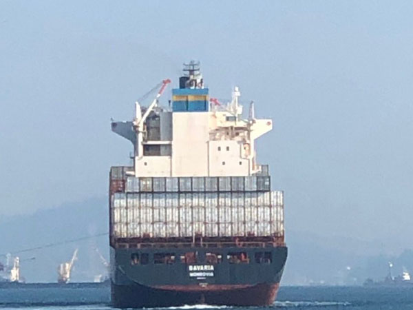 The M/V Bavaria as it prepares to dock at Subic Bay port in northwestern Philippines (Picture credits- Teodoro Locsin/Twitter)