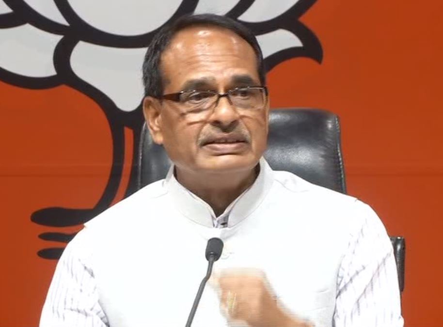 Former Madhya Pradesh Chief Minister Shivraj Singh Chouhan during a press conference in New Delhi on Monday. Photo/ANI