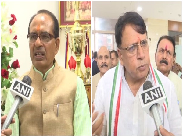 Shivraj Singh Chouhan (left) and PC Sharma (right) speaking to ANI in Bhopal, Madhya Pradesh on Thursday. Photo/ANI