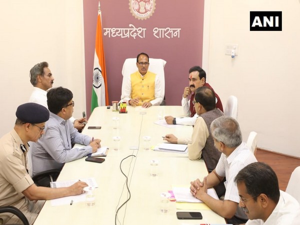 Visual of MP CM Shivraj Singh Chouhan holds meeting with the state officials (Photo/ANI) 