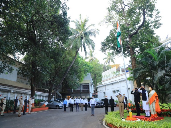 Maharashtra CM Uddhav Thackeray unfurls national flag on the occasion of Republic Day, in Mumbai on Wednesday. [Photo/ANI]