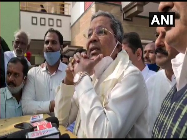 Congress leader and former Karnataka Chief Minister Siddaramaiah talking to reporters in Bengaluru on Saturday. (Photo/ANI)