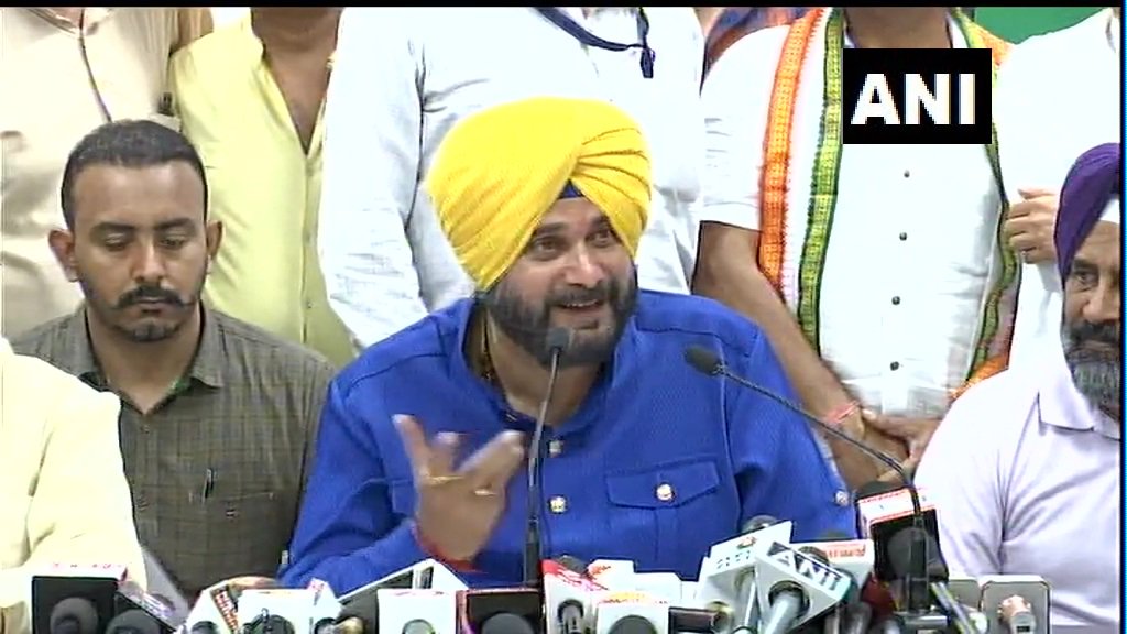 Punjab Cabinet Navjot Singh Sidhu addressing a press conference at Raipur in Chhattisgarh on Thursday. Photo/ANI