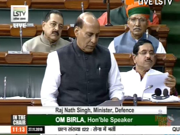 Defence Minister Rajnath Singh in Lok Sabha responding to a question on recruitment in Army on Wednesday [Photo/ANI]
