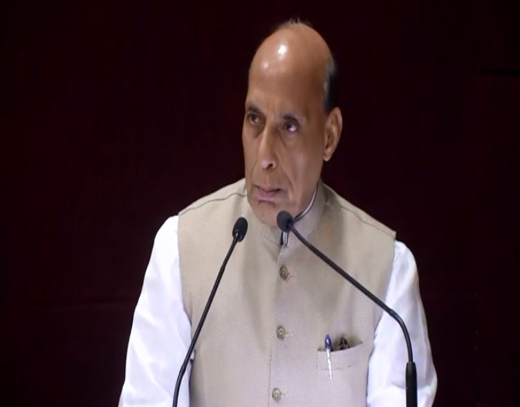 Defence Minister Rajnath Singh speaking at an event in New Delhi on Thursday.