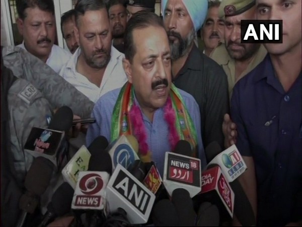 Union Minister Jitendra Singh speaking to reporters in Kathua on Sunday. 