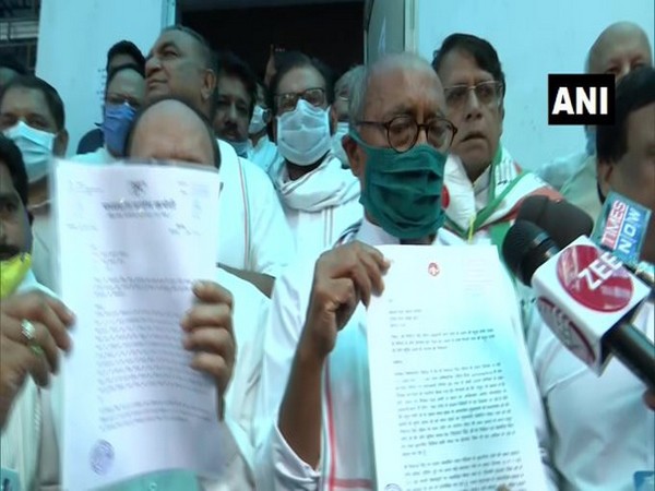 Congress leader Digvijaya Singh outside Crime Branch Office in Bhopal on Wednesday.