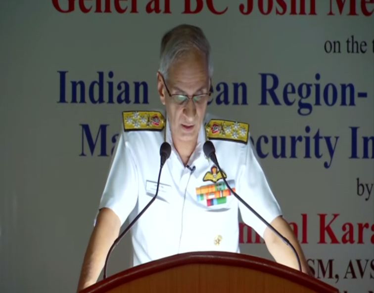 Navy chief Admiral Karambir Singh speaking in Pune, Maharashtra, on Monday. Photo/ANI