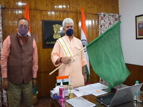 Lieutenant Governor Manoj Sinha flagging off first consignment of IFFCO's Nano Urea (Liquid) from Gujarat virtually.