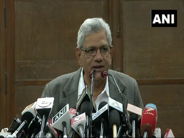 CPI-M General Secretary Sitaram Yechury talking to media persons in New Delhi on Monday. Photo/ANI     