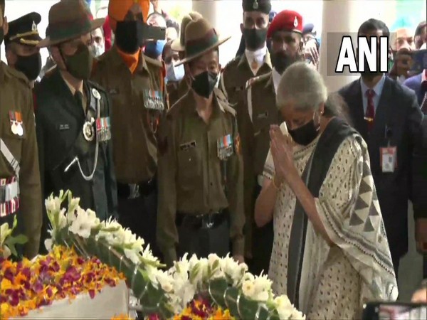 Union Finance Minister Nirmala Sitharaman pays tribute to CDS Gen Bipin Rawat (Photo/ ANI)