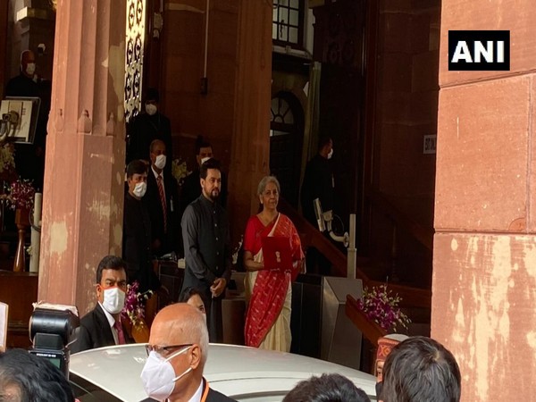 Union Finance Minister Nirmala Sitharaman reaches Parliament. (Photo/ANI)
