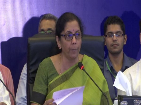 Finance Minister Nirmala Sitharaman talking to reporters in Goa.  Photo/ANI