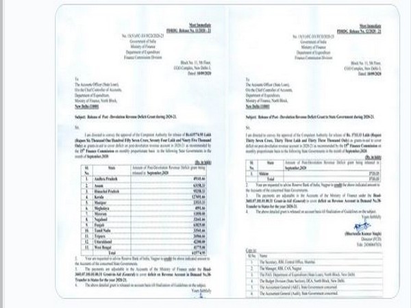 The government released Rs 6,195.08 crore to 14 states as the sixth equated monthly instalment of the Post Devolution Revenue Deficit Grant. [Photo/ANI]