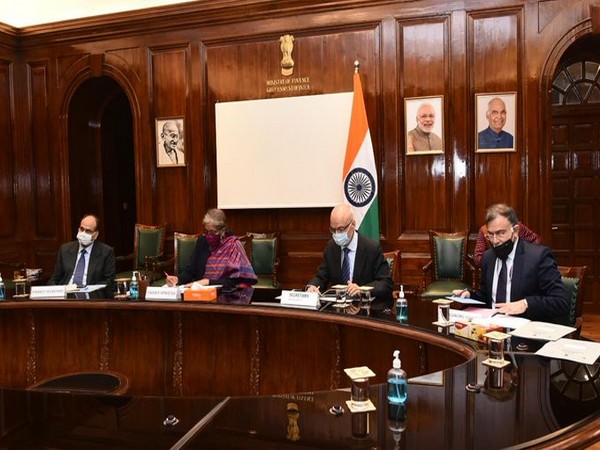 Finance Minister Nirmala Sitharaman at the meeting on Monday.