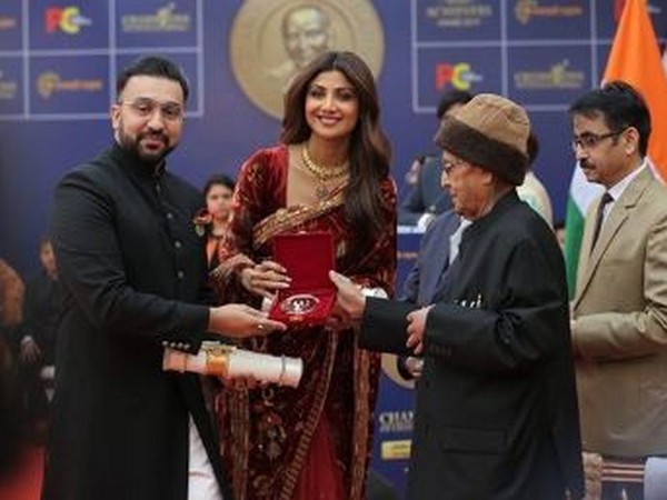 Shilpa Shetty Kundra and Raj Kundra along with former President Pranab Mukherjee in New Delhi on Monday. (Image courtesy: Instagram)