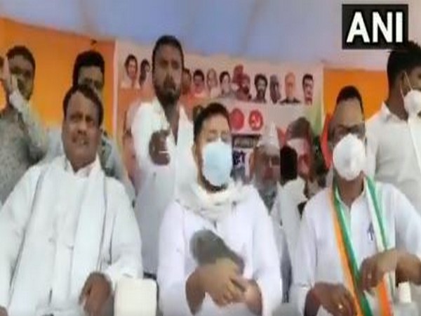 RJD leader Tejashwi attacked with slippers in Aurangabad rally on Tuesday. Photo/ANI