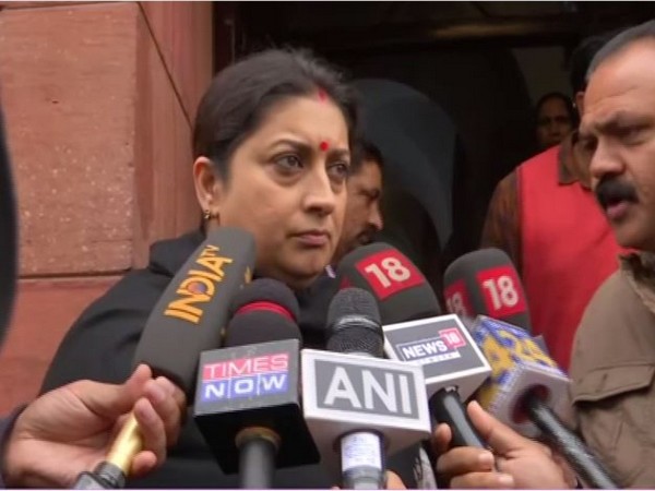 Union Minister Smriti Irani speaking to reporters on Friday. Photo/ANI