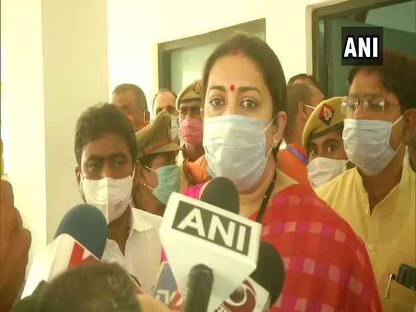 Union Minister Smriti Irani speaking to reporters in Amethi on Tuesday. (Photo/ANI)