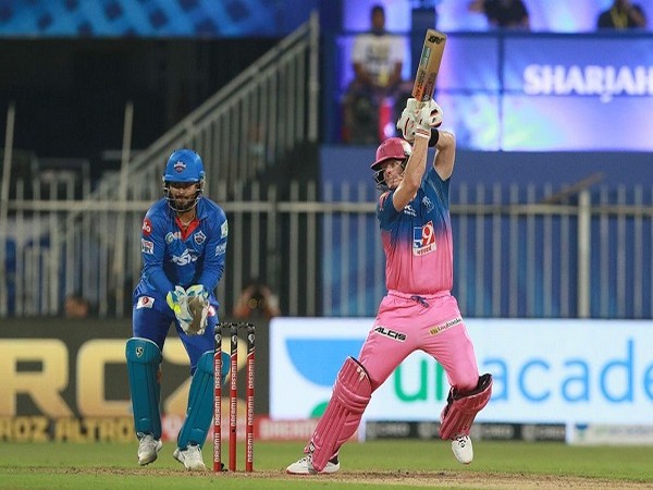 Rajasthan Royals skipper Steve Smith  plays a shot during the match against DC (Image: BCCI/IPL)