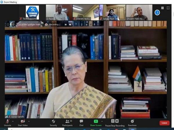 Congress President Sonia Gandhi in a video conference on Friday. 
