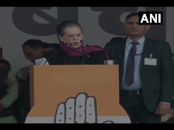 UPA chairperson Sonia Gandhi addressing the rally in New Delhi.