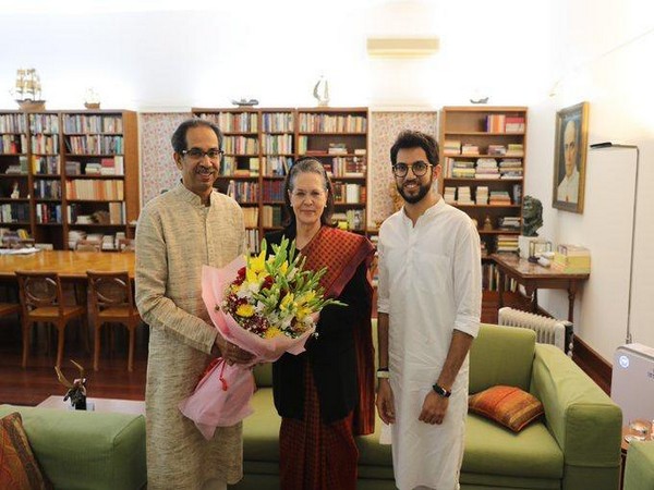 Uddhav Thackeray and Aaditya Thackeray met Sonia Gandhi in Delhi. Photo/ANI