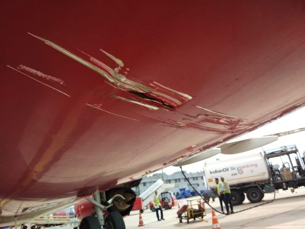 The damaged portion of the SpiceJet Boeing 737 aircraft