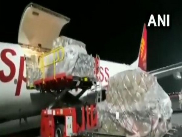 SpiceJet freighter carrying around 10 tons of Covid-19 relief materials in Kolkata airport on Saturday night