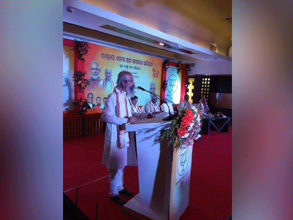 Union Minister Pratap Sarangi speaking at the Jan Jagran Sabha organized on revoking of Article 370 in Bhubaneswar on Friday. (Photo/ANI)