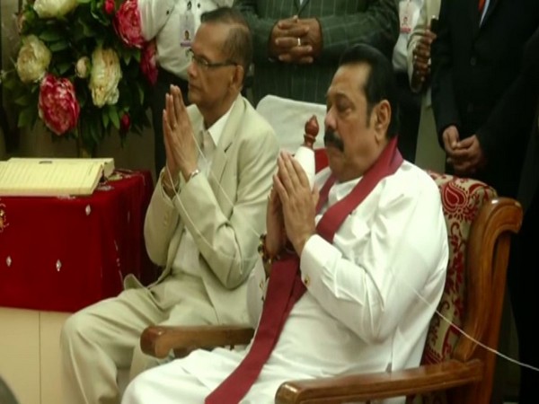 Sri Lankan Prime Minister Mahinda Rajapaksa at Sarnath Buddhist Temple in Varanasi on Sunday
