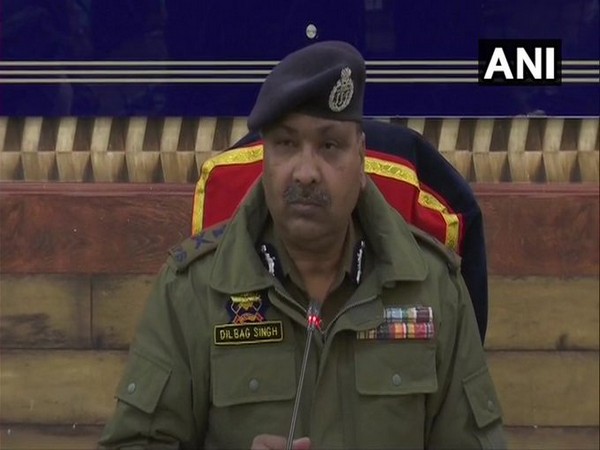 DGP Dilbag Singh addressing a press conference in Srinagar on Sunday.