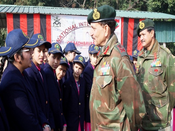 Students interacting with Lt Gen YK Joshi in Udhampur on Monday.