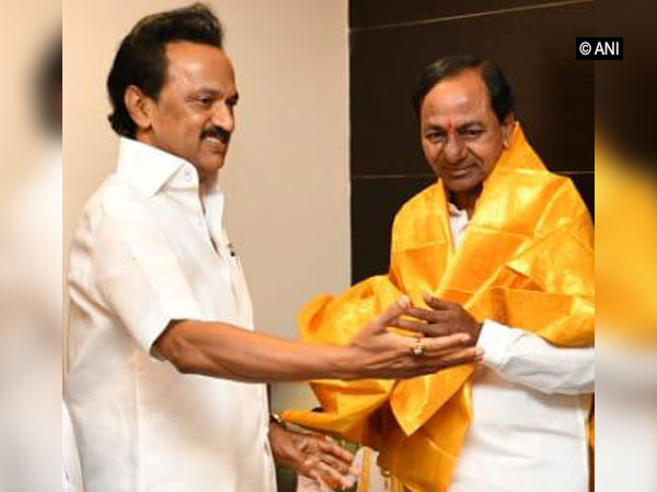 M K Stalin with Telangana chief minister KCR. File Photo/ANI