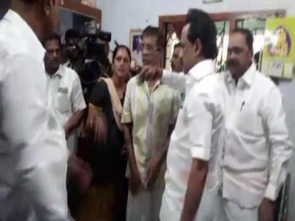 DMK chief M K Stalin meeting family members of Subashree in Chennai, Tamil Nadu. Photo/ANI