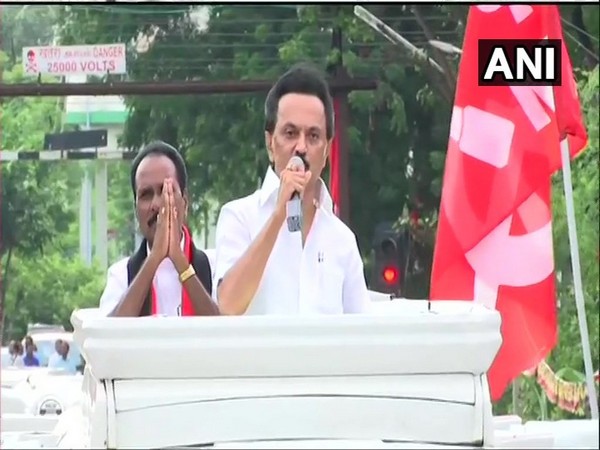 DMK chief MK Stalin at an election rally in Vikravandi on Saturday