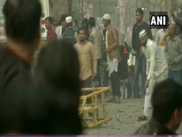 A visual of the stone pelting which took place in Maujpur area of Delhi on Sunday. Photo/ANI