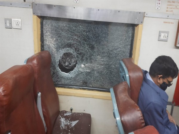 Broken window of Intercity Express after the incident. 