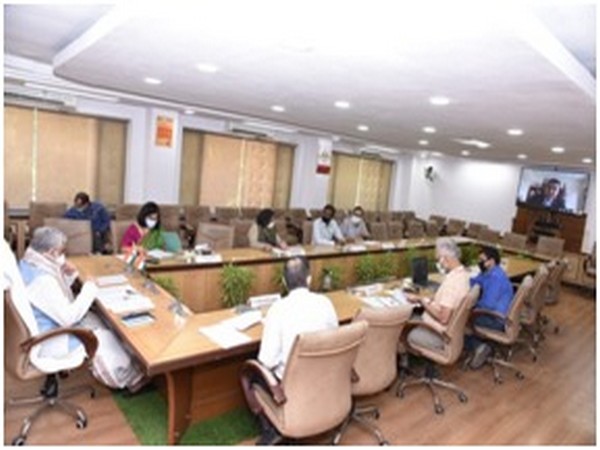 Union Minister of State for Health and Family Welfare Ashwini Kumar Choubey on a videoconference call with United Kingdom's Minister of State for South East Asia Affairs Tariq Ahmed