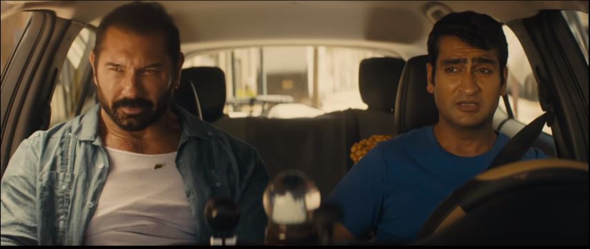 A still from the trailer of ‘Stuber’ featuring Dave Bautista and Kumail Nanjiani,  Image courtesy: YouTube